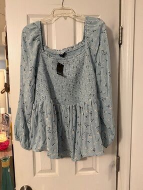 torrid Light Blue Floral Smocked Peasant Top